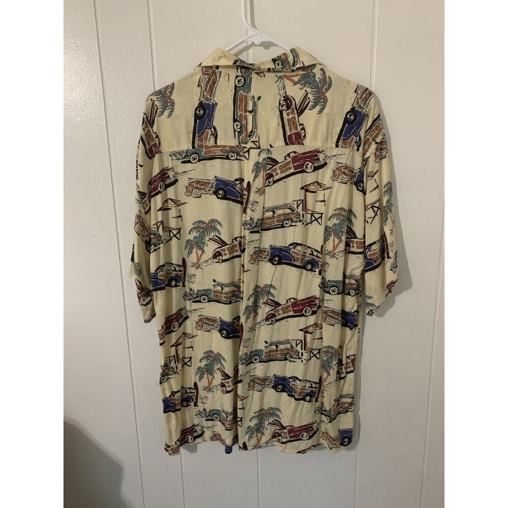 Hawaiian Shirt Tiki Aloha Hawaii Classic Cars Surfboards Palm Trees XL Vintage - Picture 2 of 7